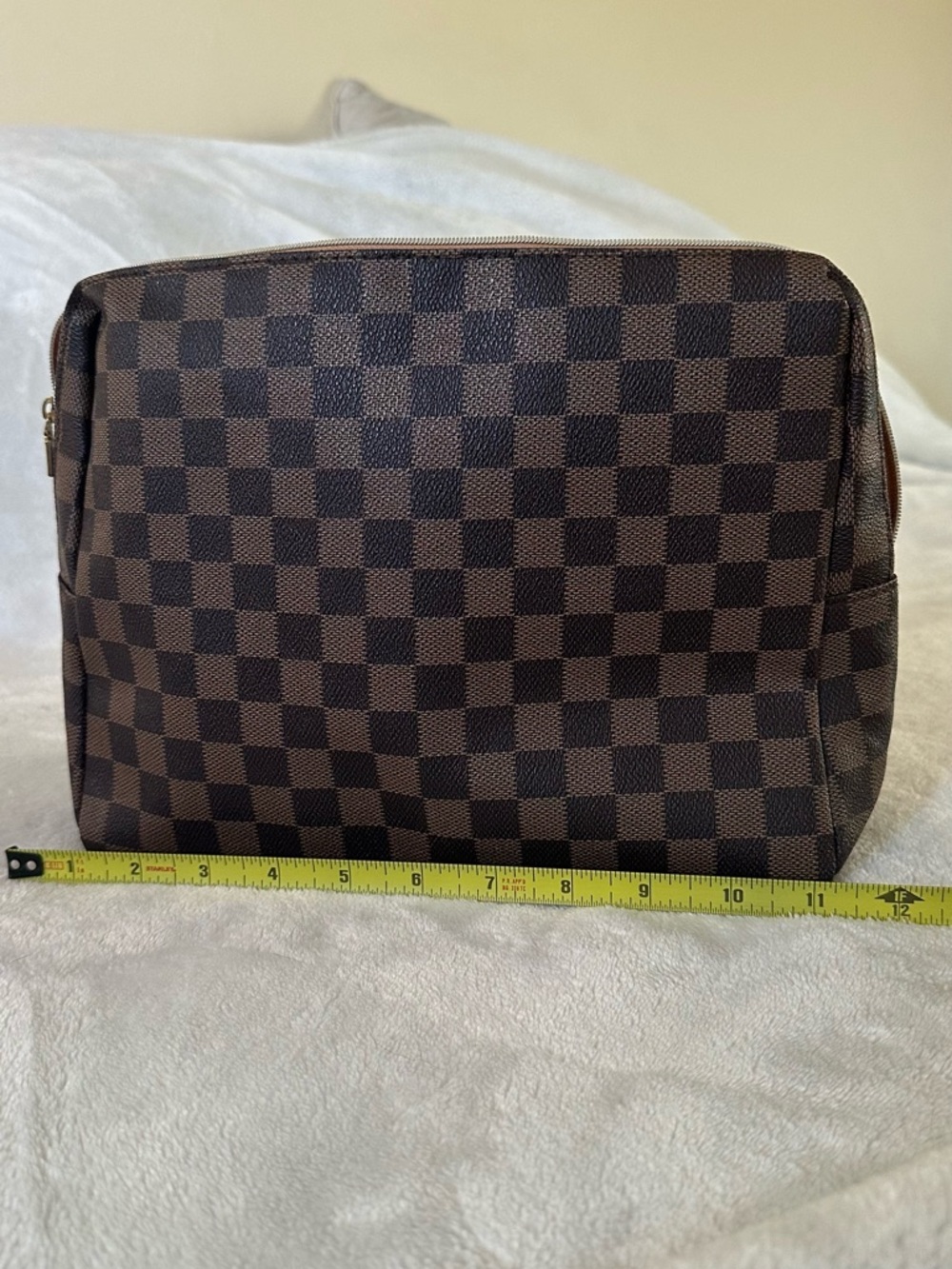 Designer-Style Brown Checkered Men's Toiletry Bag